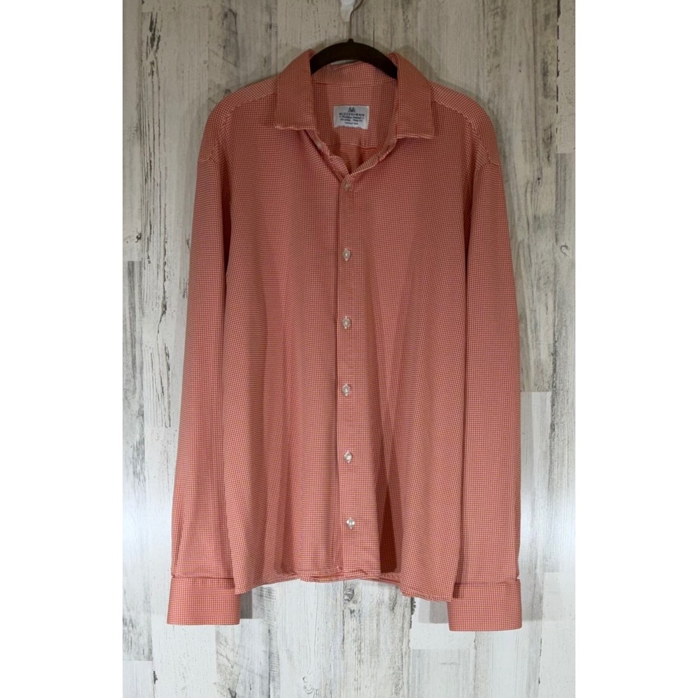Mizzen+Main Button Down XXL Trim Fit Orange‎ Gingham Performance Stretch READ